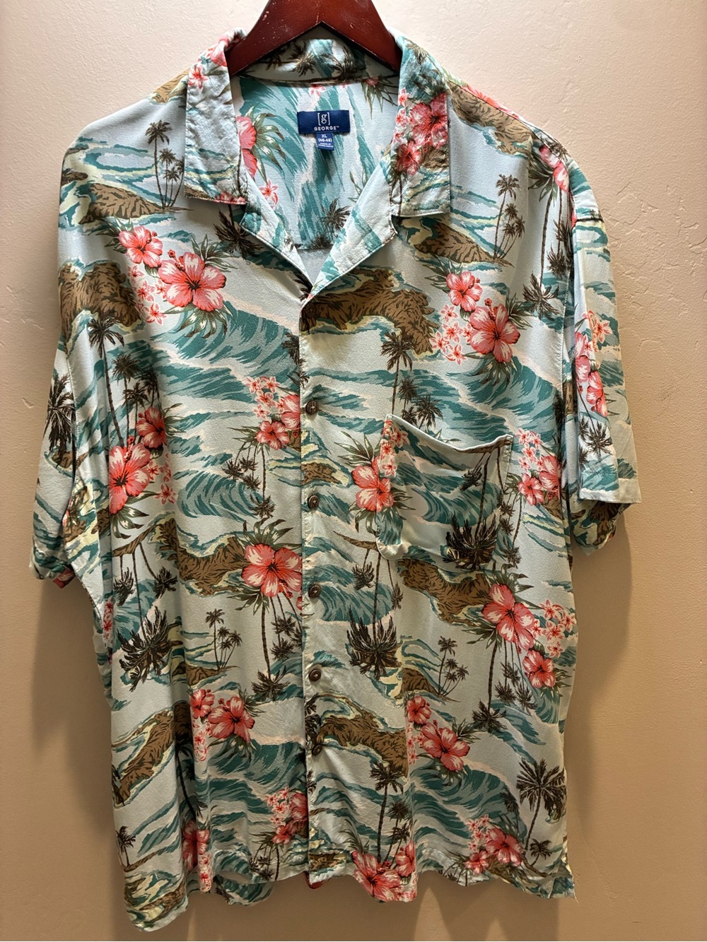 George Light Blue Tropical Floral Button-Down Camp Shirt